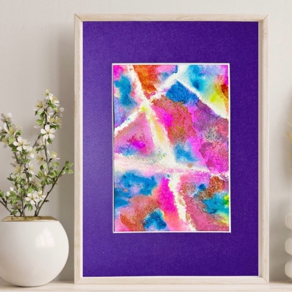 Hand Painted Original Watercolor Painting Handmade Artwork in 8x10” Purple Mat
